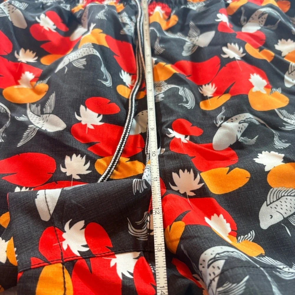 Speedo Swim Trunks Men XXL Black Koi Fish Lily Pad Print Mesh Lined Board Shorts